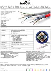 Cat6 Ethernet Cable, Pure Copper, Unshielded, UTP, CMR
