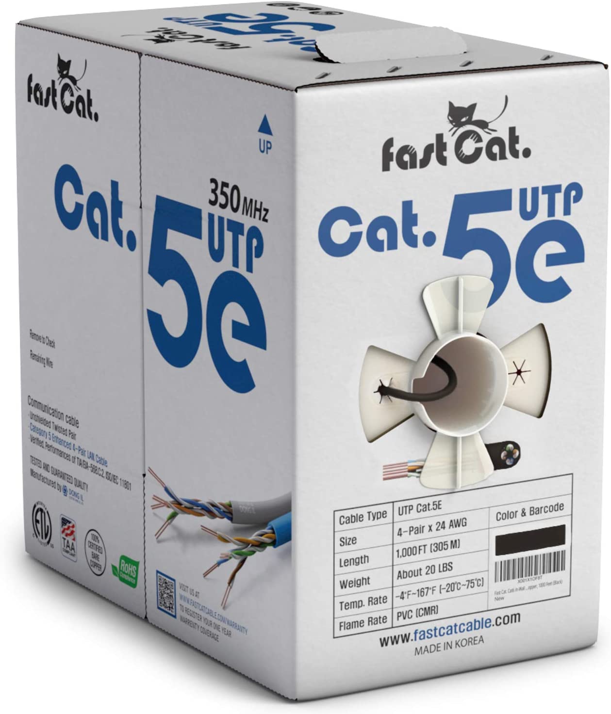 Cat5e Ethernet Cable, Pure Copper, Unshielded, CMR – fast Cat. Cable