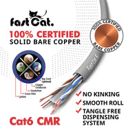 Cat6 Ethernet Cable, Pure Copper, Unshielded, UTP, CMR